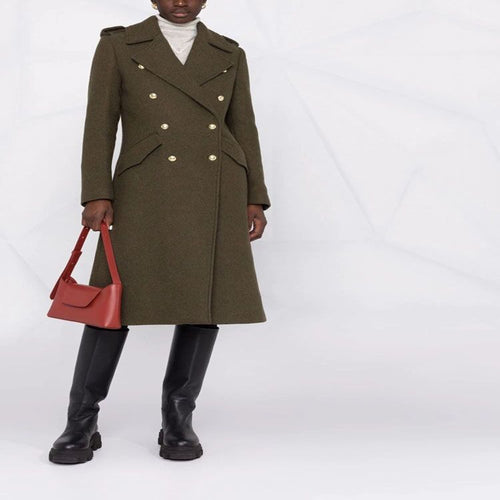 Damen A‑Linien Wollmix‑Mantel mit zweireihigem Tailoring, Metallknöpfen und Klappentaschen Drune