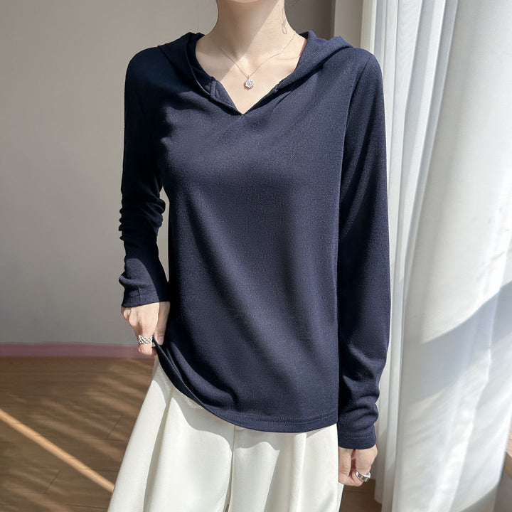Damen Leichter Kapuzenpullover mit V‑Ausschnitt und feinem Jersey Drune