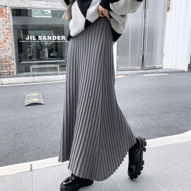 Damen Plissee Maxi-Rock mit eleganter Rippenstruktur Drune