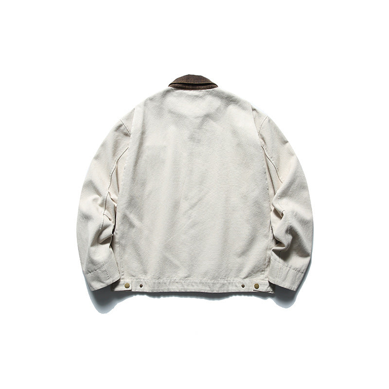 Herren Boxy-Worker-Jacke aus gewaschenem Canvas mit Cordkragen und Reißverschluss Drune