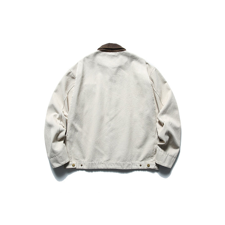 Herren Boxy-Worker-Jacke aus gewaschenem Canvas mit Cordkragen und Reißverschluss Drune