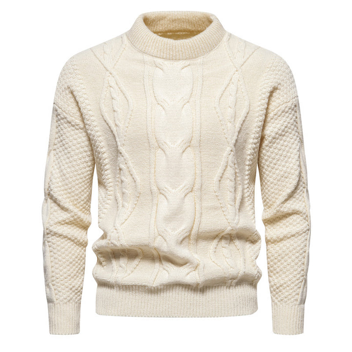 Herren Feinstrick-Pullover mit kurzem Stehkragen und Zopfstrickstruktur Drune