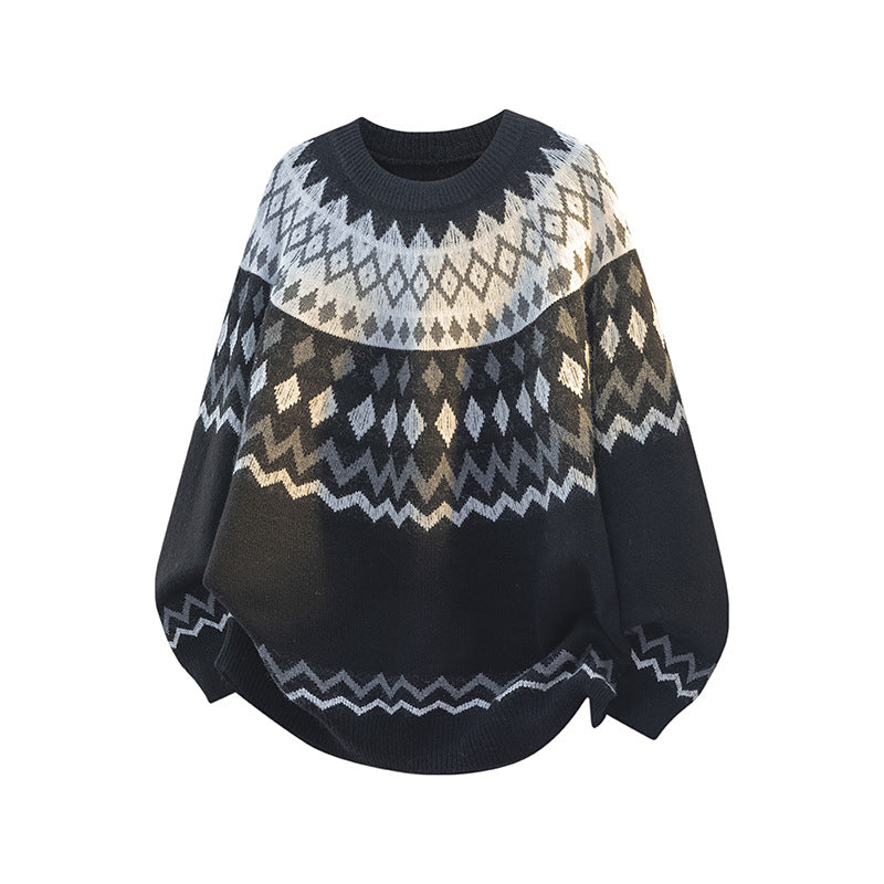 Damen Grobstrickpullover mit grafischem Muster Drune