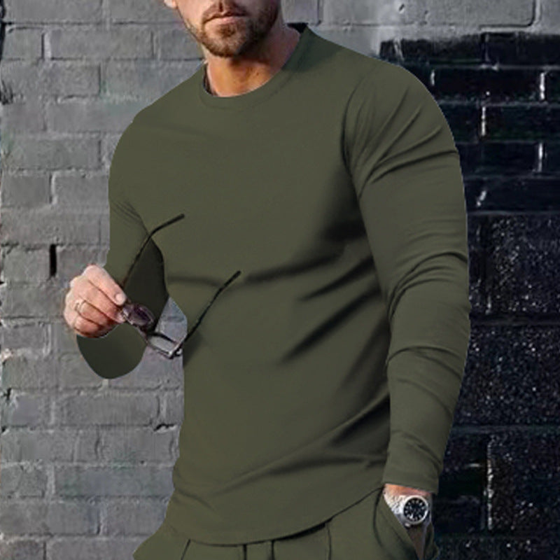 Herren nan schmal geschnittenes Langarmshirt mit Rundhalsausschnitt elastischem Baumwollstretch und verlängertem Saum Drune