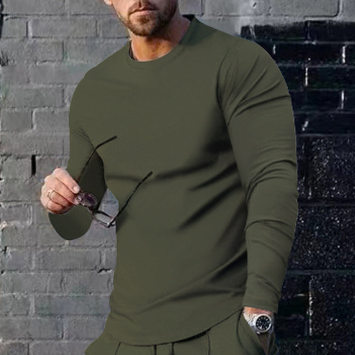 Herren nan schmal geschnittenes Langarmshirt mit Rundhalsausschnitt elastischem Baumwollstretch und verlängertem Saum Drune