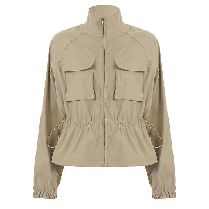 Damen Kurzjacke im Utility‑Stil mit Tunnelzug und Pattentaschen Drune