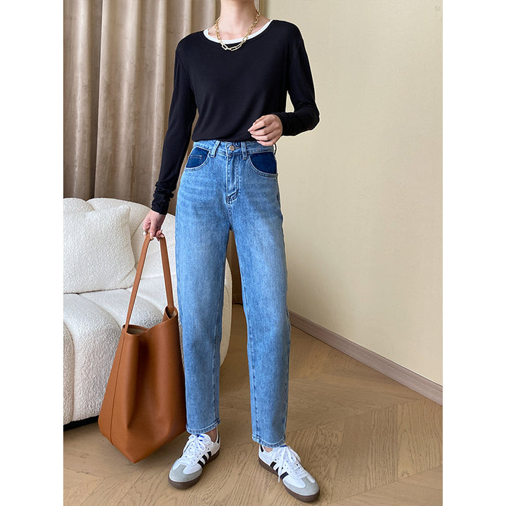 Damen lässiges Langarmshirt mit elegantem Rundhalsausschnitt und bequemen Details Drune