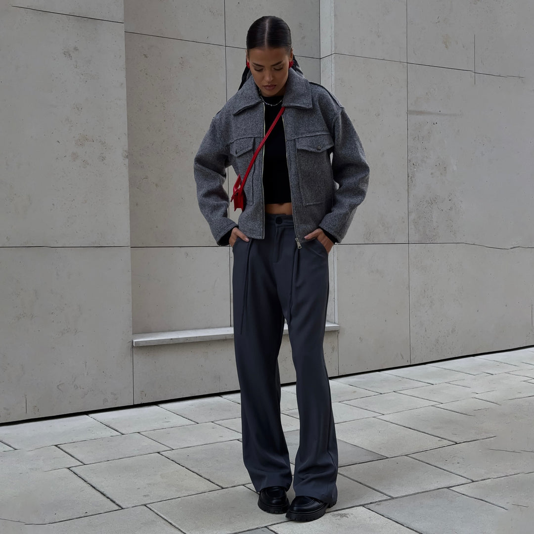 Damen Modische Kurzjacke mit Taschen Drune