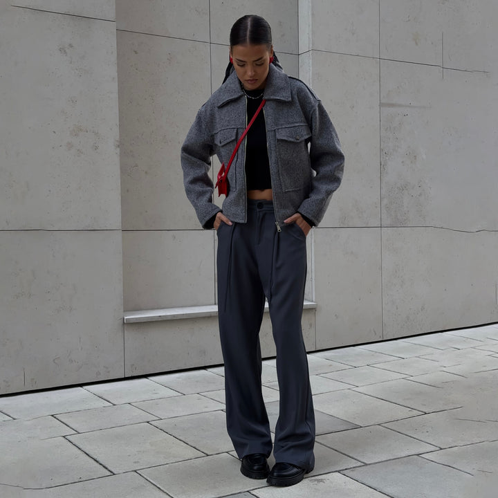Damen Modische Kurzjacke mit Taschen Drune
