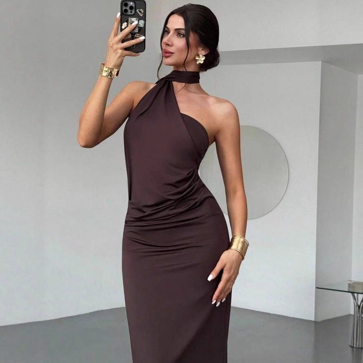 Damen Elegantes Langarm-Minikleid mit drapierter Silhouette und schickem Stehkragen Drune