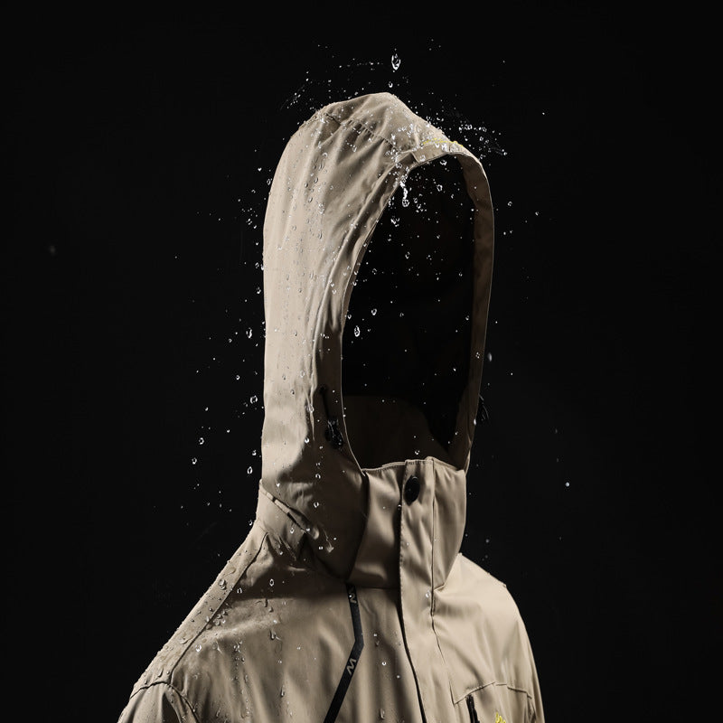Herren zweilagige wasserdichte Outdoorjacke mit Fleecekragen und Kapuze Drune