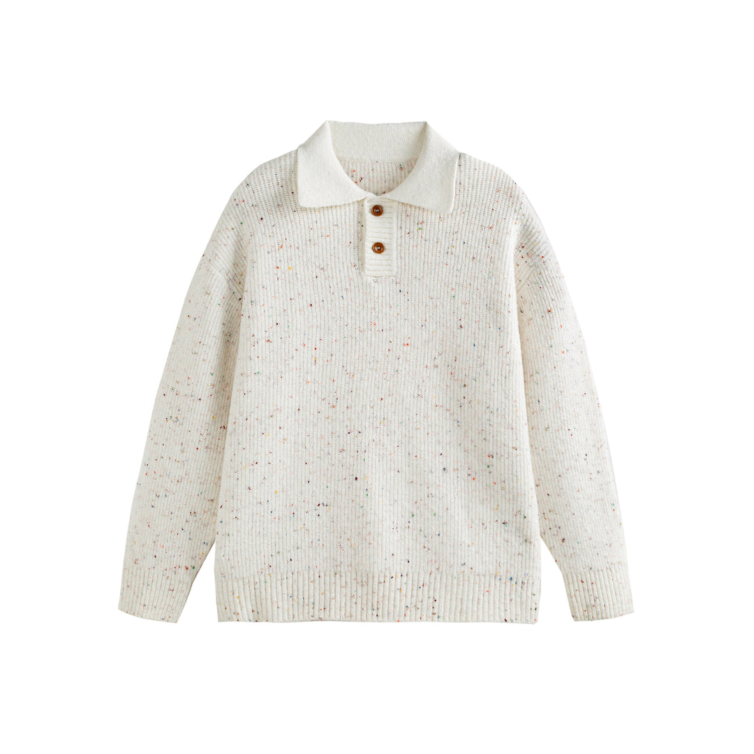Damen Strickpoloshirt mit Fleckmuster, Rippstruktur und Knopfleiste Drune