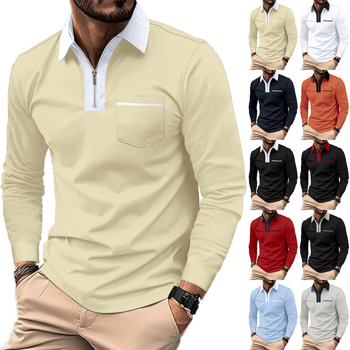 Herren nan elegantes Langarm-Poloshirt mit verdecktem Halbzip, strukturierter Piqué-Optik und dezenter Brusttasche Drune