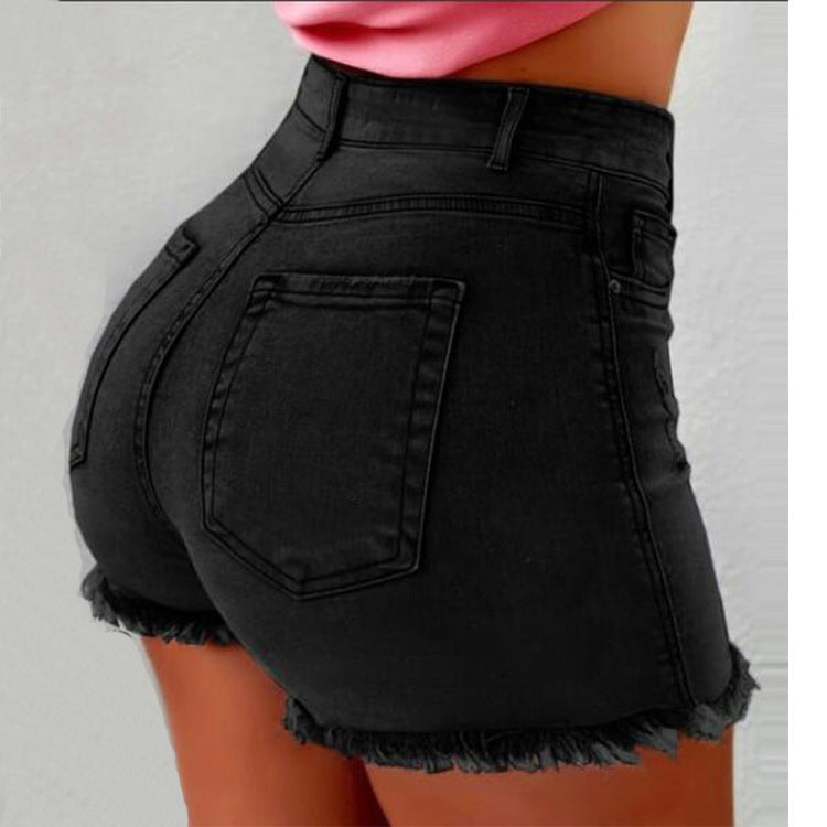 Damen High-Waist Denim-Shorts mit fransigem Saum Drune