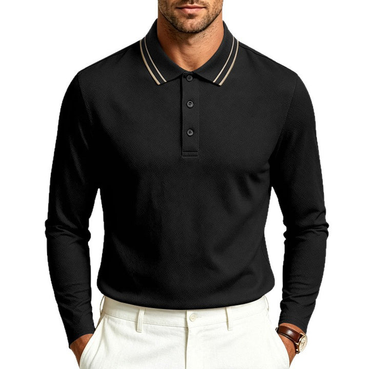 Herren nan langärmeliges Piqué-Poloshirt mit kontrastkragen und dreifach geknöpfter Leiste Drune
