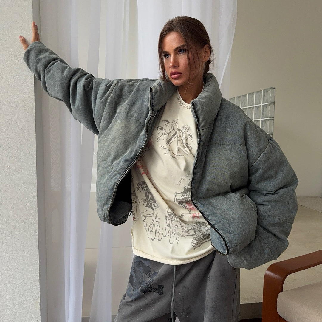 Damen Oversized Steppjacke mit hohem Kragen Drune