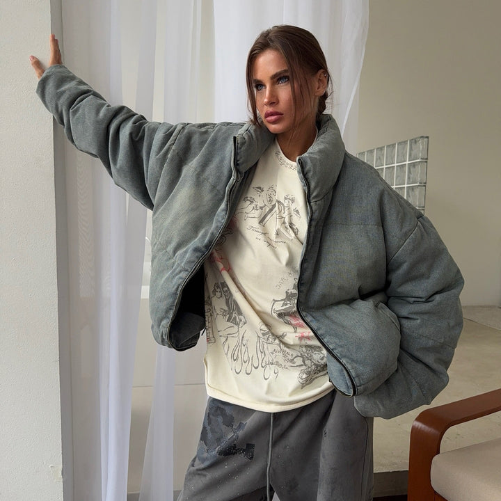Damen Oversized Steppjacke mit hohem Kragen Drune