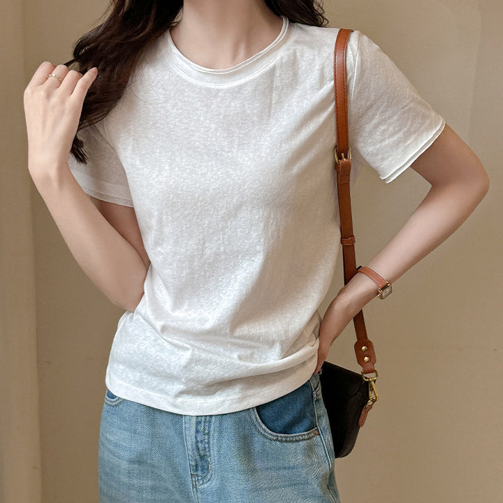 Damen Basic T-Shirt aus weicher Baumwolle mit Rundhalsausschnitt Drune