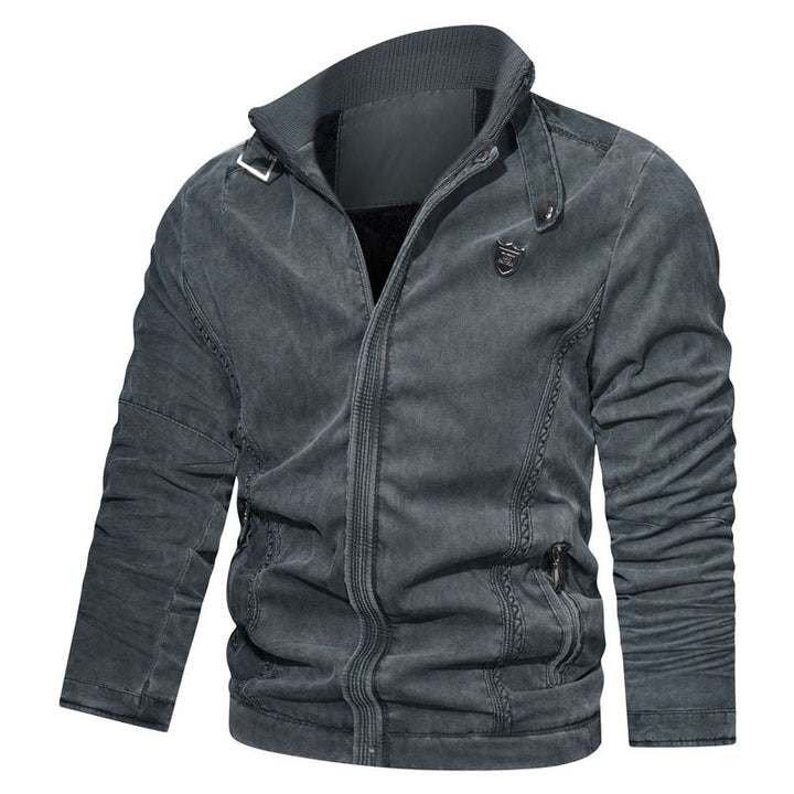Herren lässige Canvas-Blousonjacke mit Stehkragen und Reißverschlusstaschen Drune
