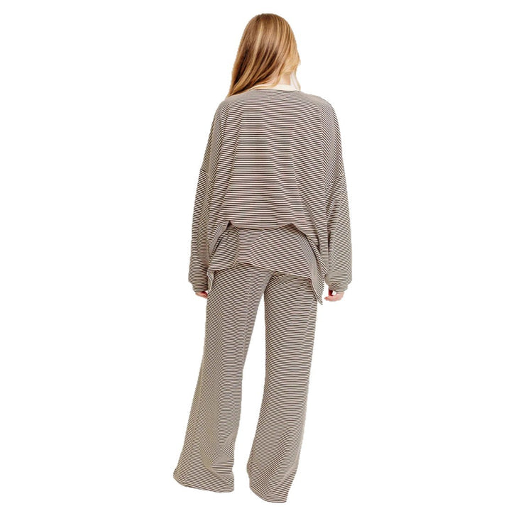 Damen nan gestreiftes Komfort-Set aus feinem Rippjersey mit Oversize-Pullover und weiter Bundhose Drune