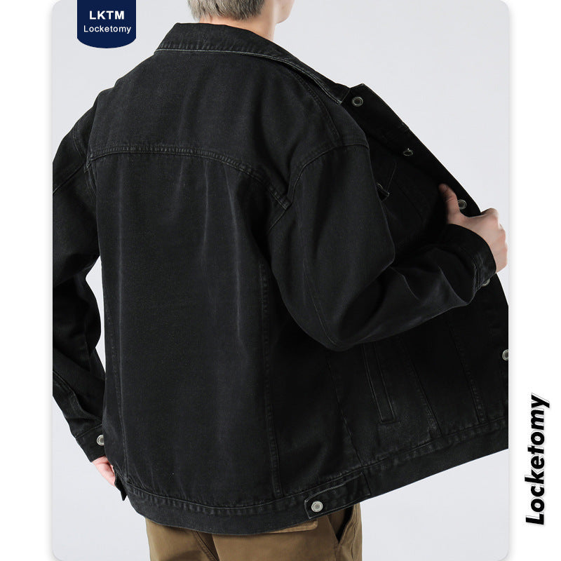Herren Oversized Jeansjacke mit Metallknopfleiste und Brusttaschen Drune