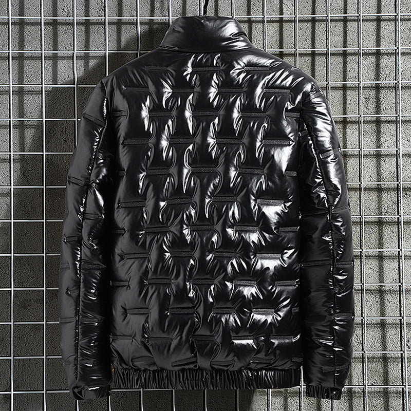 Herren Glänzende Steppjacke mit geometrischer Steppung und Stehkragen Drune