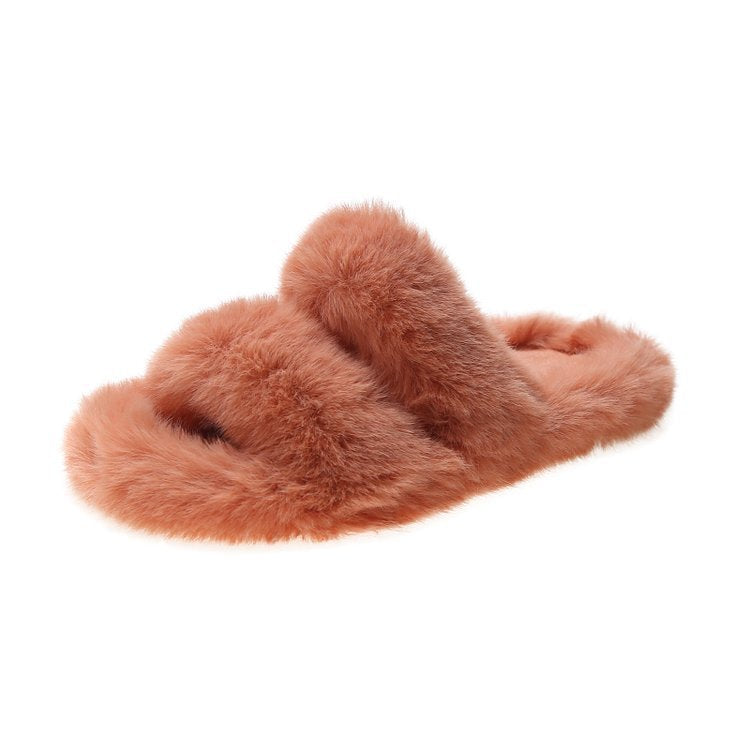 Damen Flauschige Hausschuhe mit doppeltem Riemen und weichem Innenfutter Drune