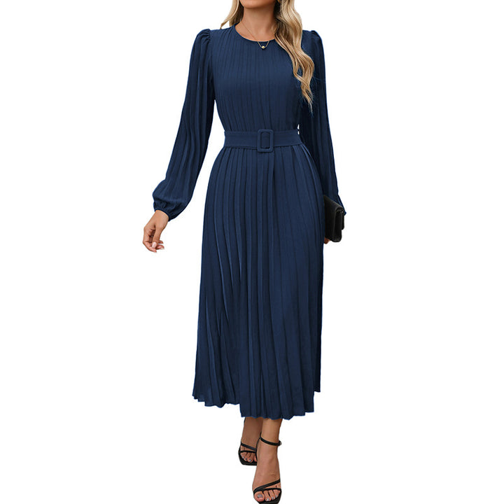 Damen Elegantes Faltenmaxikleid mit Taillengürtel Drune