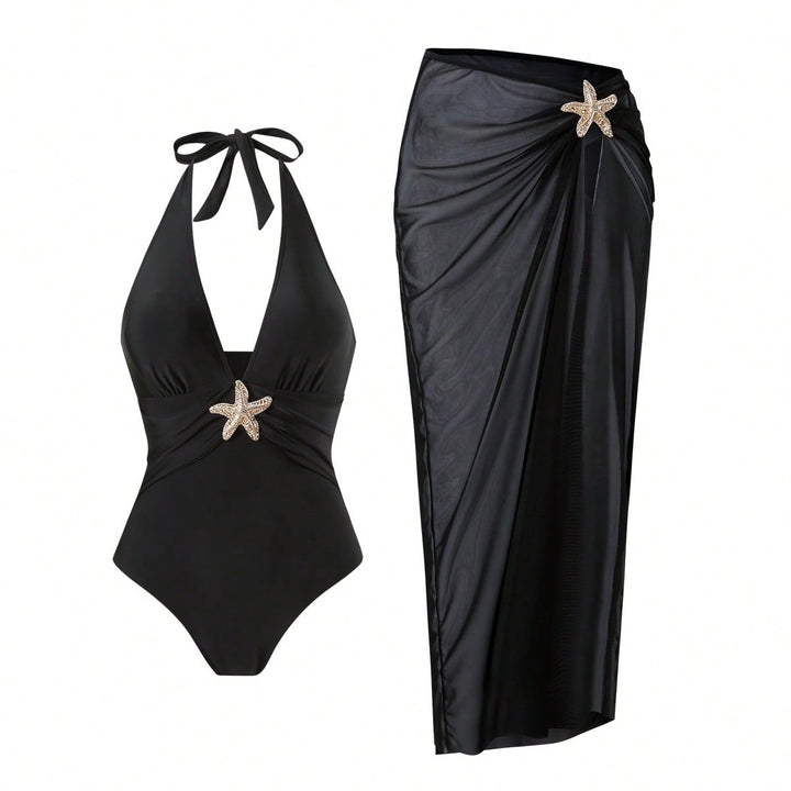 Damen Eleganter Badeanzug mit vielseitigem Wickelrock Drune