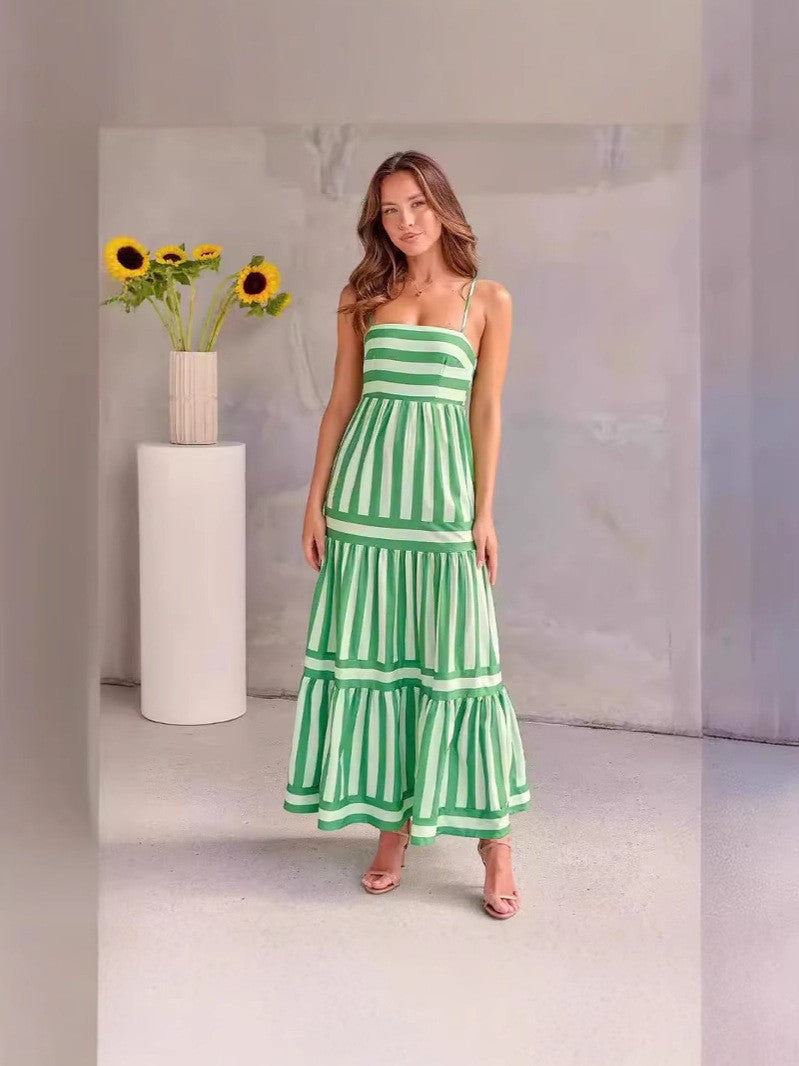 Damen Maxi-Kleid mit Streifenmuster und tiefem Ausschnitt Drune