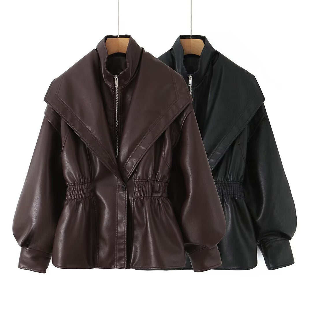 Damen Kunstlederjacke mit asymmetrischem Kragen und tailliertem Schnitt Drune