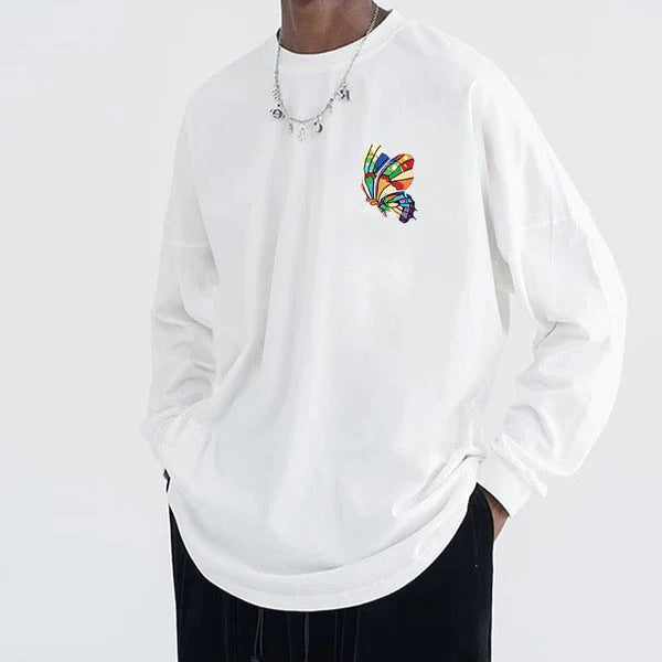 Herren Lässiger Oversized Sweatshirt mit buntem Schmetterlingsdruck Drune