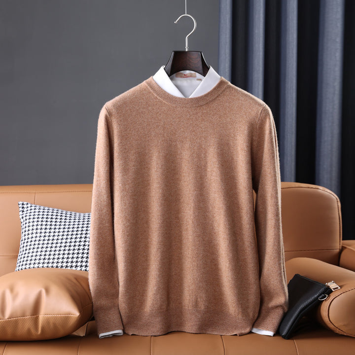 Herren Slim-Fit Rundhalspullover aus feinem Kaschmir-Mix mit dezenter Rippenkante Drune