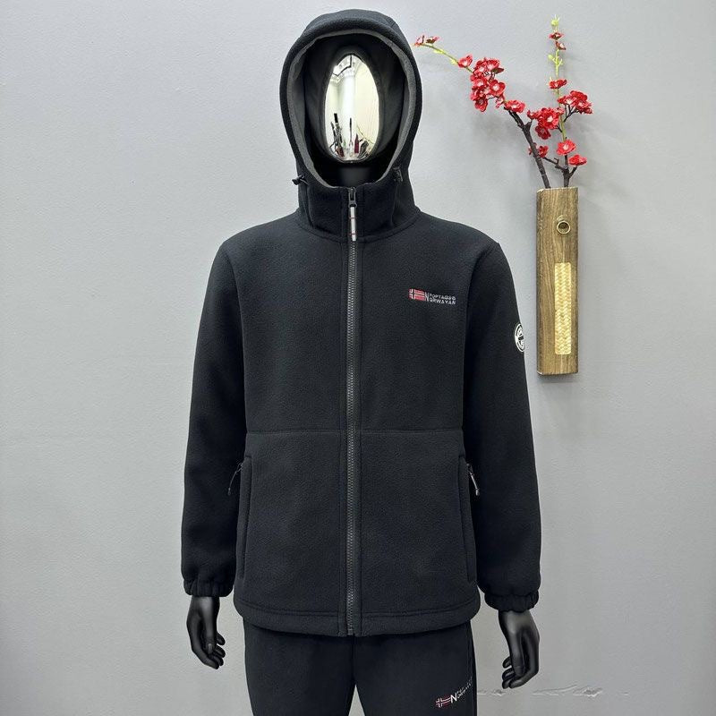 Herren Fleece-Kapuzenjacke mit windabweisender Oberfläche und Reißverschlusstaschen Drune