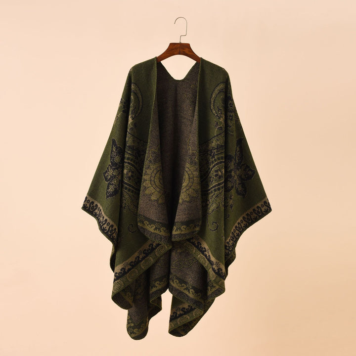 Damen Oversize Strickponcho mit Paisley-Muster und offenem Fall Drune