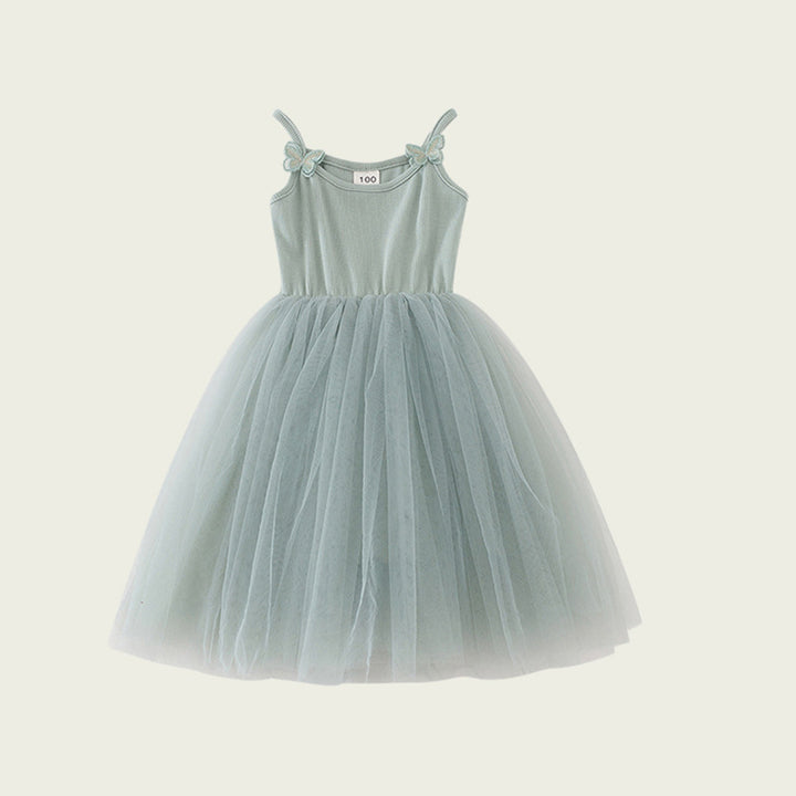 Mädchen Elegantly Gestaltetes Tüll-Party-Kleid mit Dekorativen Schmetterlings-Trägern Drune