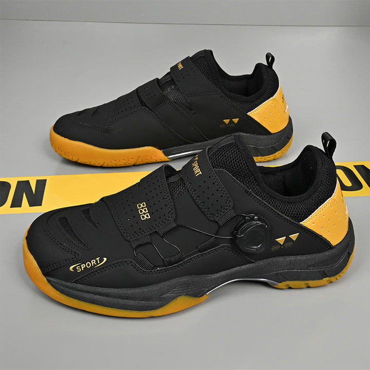 Unisex leichte Badminton‑Hallenschuhe mit rutschfester Gummilaufsohle, doppelte Klett‑Fixierung und Drehverschluss Drune