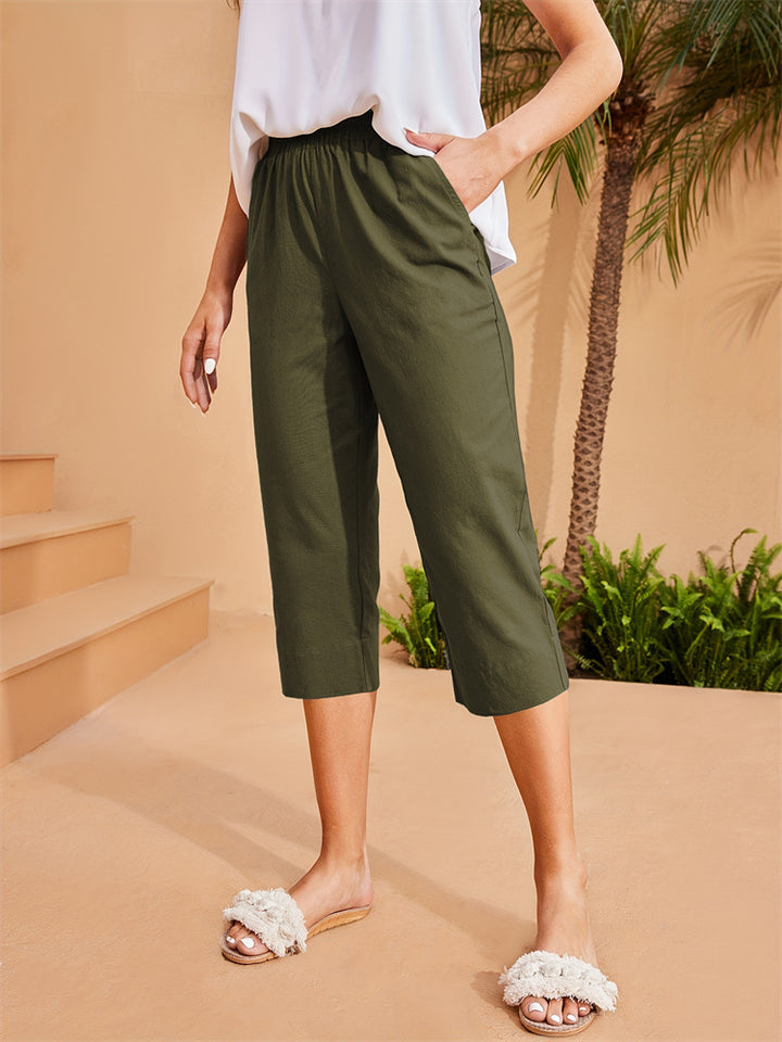 Damen bequeme Leinen-Hose mit elastischem Bund Drune