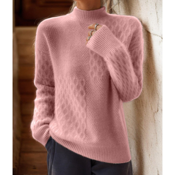 Damen nan lässiger Mohair-Mix Feinstrickpullover mit Strukturmix, Stehkragen und überschnittenen Schultern Drune