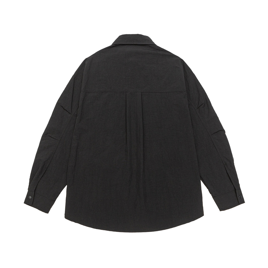Unisex Leichtes Overshirt im Coach-Stil mit Hemdkragen und Brustprint Drune
