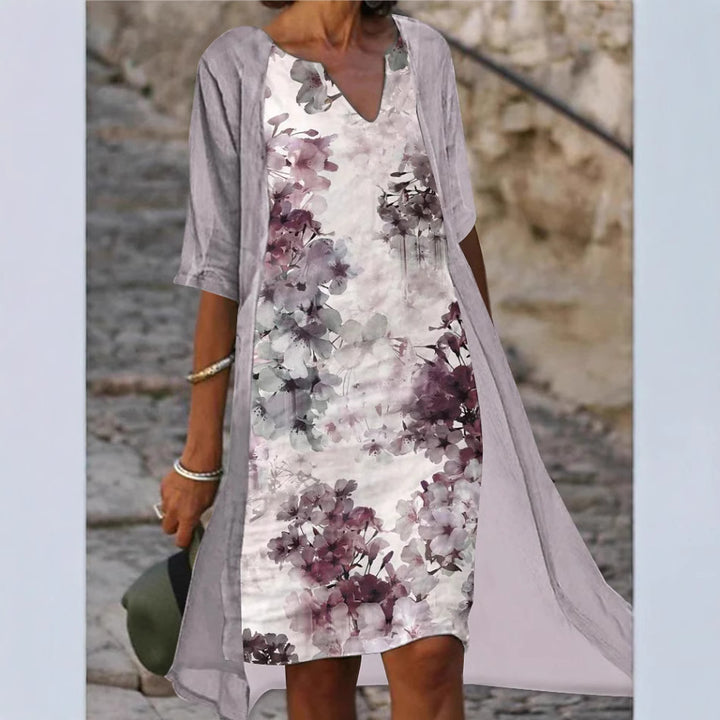 Damen Freizeitkleid mit floralem Muster und V-Ausschnitt Drune