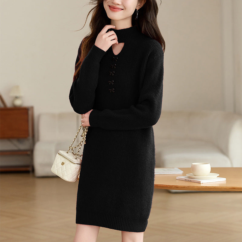 Damen Strickkleid mit dekorativem Ausschnitt und komfortablem Schnitt Drune