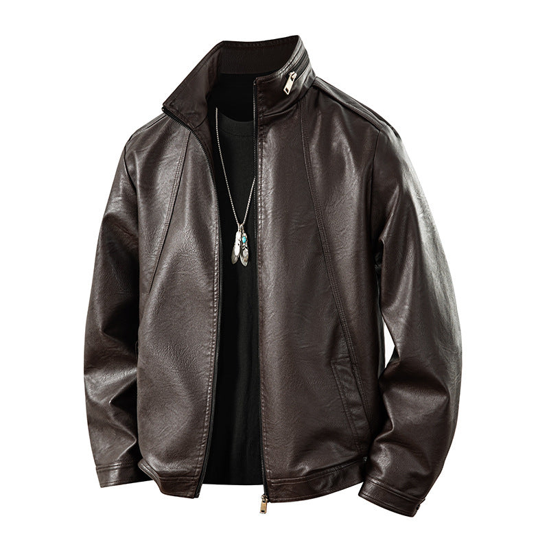 Herren zeitlose Kunstleder-Blousonjacke mit Soft-Touch Oberfläche, Stehkragen und verdecktem Zwei-Wege-Reißverschluss Drune