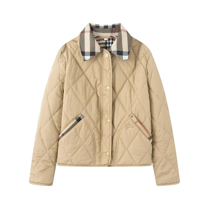 Damen nan gesteppte Kurzjacke mit Karokragen und paspelierten Eingrifftaschen Drune