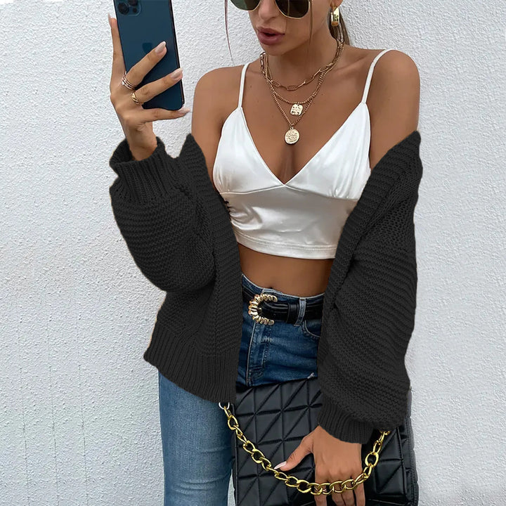 Damen Strickjacke mit voluminösen Ärmel und stylischem Rippenmuster Drune