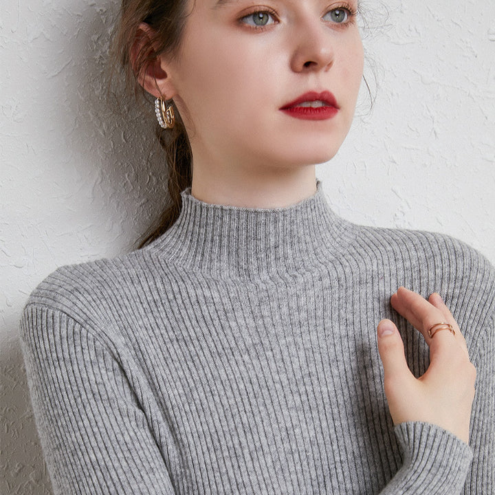 Damen Figurbetonter Feinstrick-Rollkragenpullover mit extrafeiner Rippenstruktur und kaschmirweicher Haptik Drune
