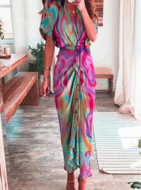 Damen nan Drapiertes Hemdmidikleid mit Taillenbindegürtel, seitlicher Drapage und Knopfleiste Drune