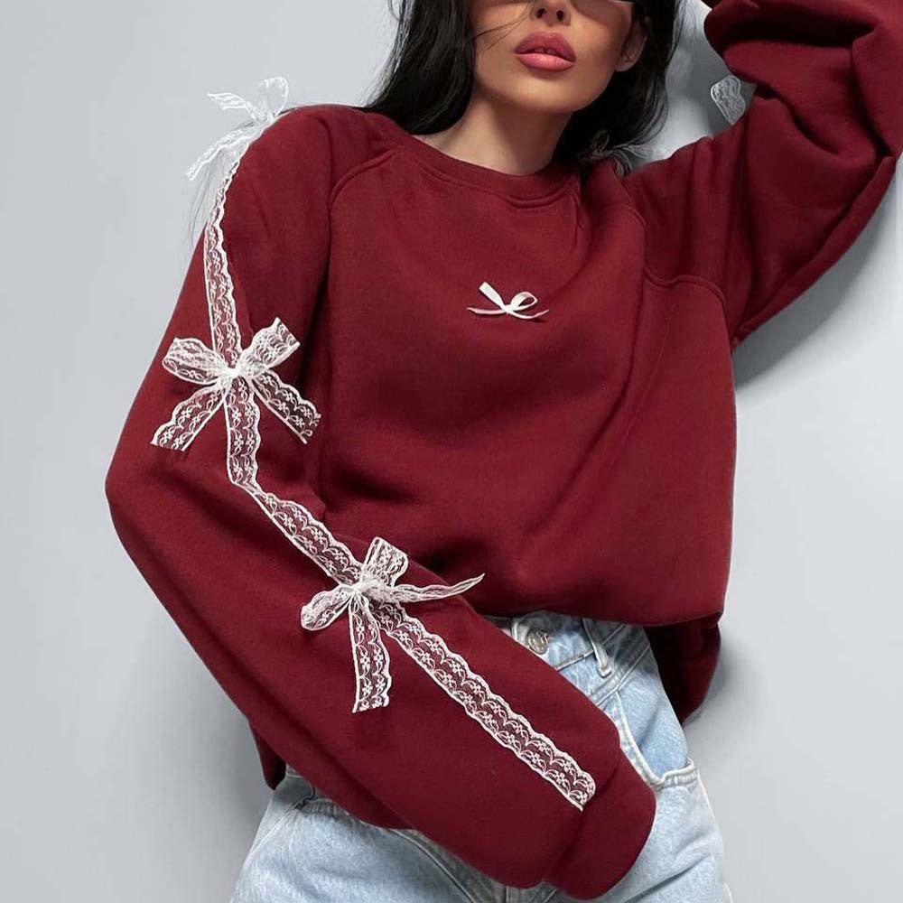 Damen elegantes Sweatshirt mit einzigartigen Bindegürteln Drune
