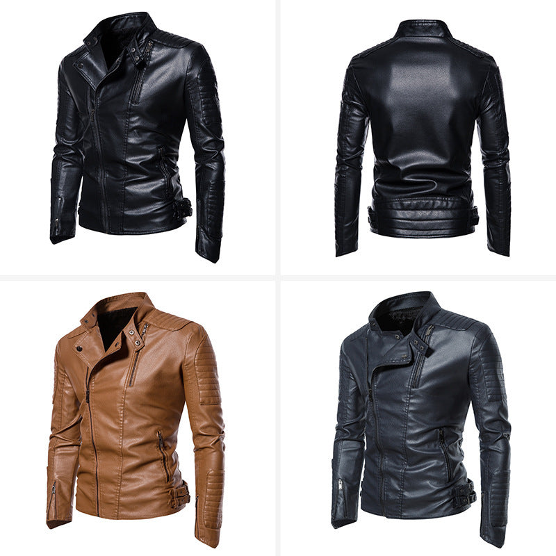 Herren Kunstleder‑Bikerjacke mit gesteppter Schulter‑ und Ärmelpartie Drune