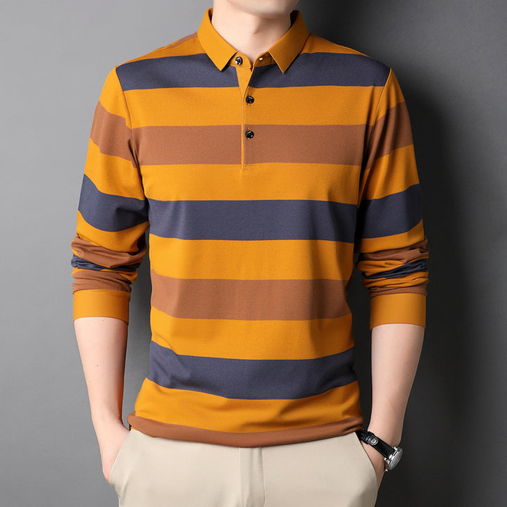Herren Langarm-Polohemd mit modischem Streifendesign und hochwertigem Materialmix Drune